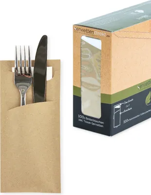 Produktbild von Bestecktasche Prime Fit in Recycling 85 x 190 mm, mit 2-lagiger Tissue-Serviette in Weiß - 100 Stück