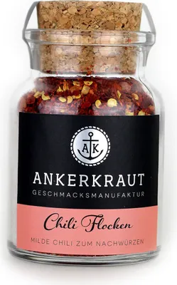 Immagine prodotto di Ankerkraut Peperoncino in fiocchi delicato in barattolo di sughero 65 g Peperoncino rosso piccante