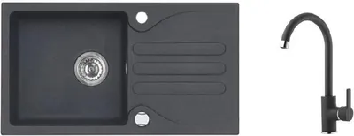 Zdjęcie produktu dla Zlewozmywak granitowy z baterią ALVEUS Galapagos 30 Carbon 91 770x430 mm + bateria Tonia SETA126