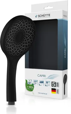 Produktbild von SCHÜTTE Handbrause CAPRI, Duschkopf mit Samtstrahltechnologie, Duschbrause mit 3 Strahlarten, Regendusche Schwarz matt