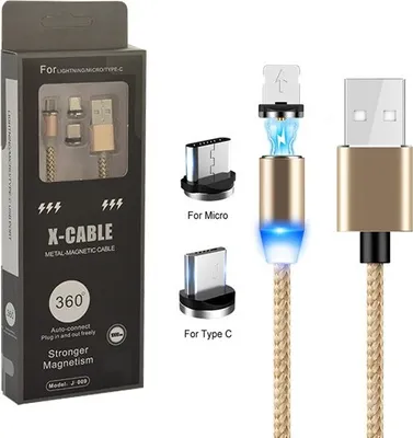 Zdjęcie produktu dla Ecobox Kabel Usb 3W1 Magnetyczny 360 Złoty Iphone Micro Typ-C Iphone