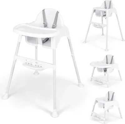 Image de Chaise haute bébé - Chaise enfant 4 en 1 - Plateau amovible - Ceinture de sécurité - À partir de 6 mois - Montage requis - Blanc