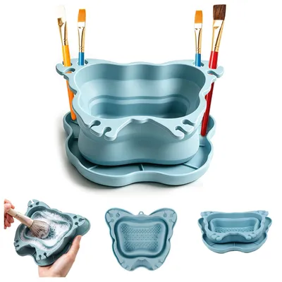 Faltbarer Silikon-Pinselhalter, 3-in-1, blau, 16x14,7x6,5 cm