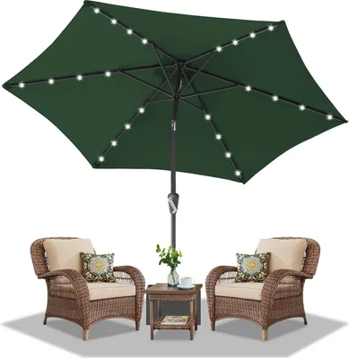 Zdjęcie produktu dla Parasol ogrodowy Clanmacy Ø2,7 m, filtr UV40+, zasilany energią słoneczną, oświetlenie LED w 4 kolorach, z korbką, zielony