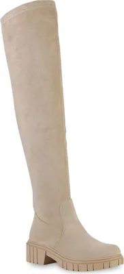 Produktbild von VAN HILL Damen Leicht Gefütterte Overknees Stiefel Profil-Sohle Schuhe 839547, Farbe: Beige, Größe: 36