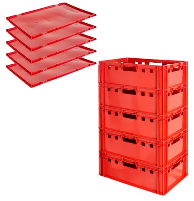 Produktbild von Fleischkiste E2 mit Deckeln Fleischkiste Rot Fleischerkiste Fleischkisten Kiste Fleischkiste Eurobox Lebensmittelecht 60 x 40 Metzgerkiste Auswahl Kingpower, Anzahl:5