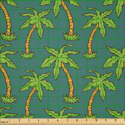 Immagine prodotto di ABAKUHAUS Tessuto in microfibra con motivo palme venduto al metro, stampa botanica con palme in stile anni '90 su sfondo pastello scuro, 3 m (230 x 300 cm), verde giada verde lime