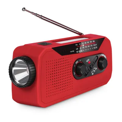 Produktbild von Solar Radio mit 2000-mAh-Akku , Selbstbetriebenes Kurbelradio mit LEDTaschenlampe , Notfallradio AM/FM Radio,Notbeleuchtung , Wiederaufladbar, Rot