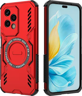 Obrázek produktu pro Magnetické pouzdro pro Honor 200 Lite, hybridní PC a TPU nárazník, větrací otvory pro odvod tepla pouzdro Červený