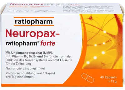 Image de Neuropax-ratiopharm forte gélules avec uridine monophosphate (UMP), vitamine B12 et acide folique pour soutenir la régénération nerveuse, 40 gélules