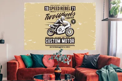 Produktbild von MuchoWow® Poster Motorrad - Vintage - Zeichnung - Zitat 180x120 cm - Fotoplakat