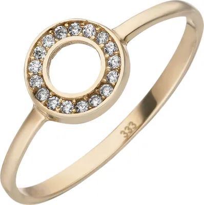 Produktbild von Ring aus 333 Gold Gelbgold mit 17 Zirkonia im Kreis Goldring Fingerring Damen Innenumfang 50mm  Ø15.9mm
