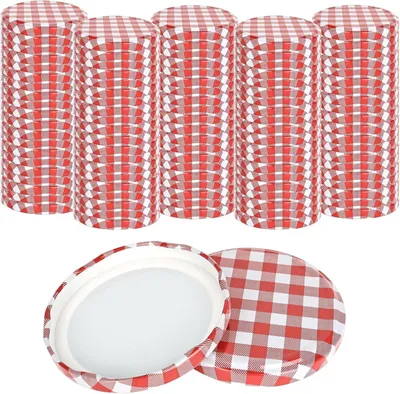 Immagine prodotto di Tappi a vite, a quadri rosso e bianco, diametro 82 mm, confezione da 100 pezzi, per vasetti di vetro