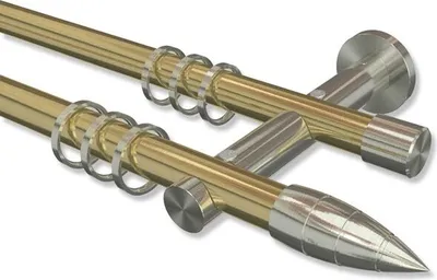Produktbild von Interdeco Gardinenstange, Vorhangstange Messing-Optik / Edelstahl-Optik Modell Platon Samanto, 20 mm Ø 2-läufig, 400 cm (geteilt)