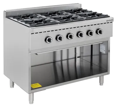 Produktbild von GastroHero Gasherd 6 Brenner 43,2 kW Edelstahl Standgerät offen Unterbau ECO Serie Profi Gasherd Gastro