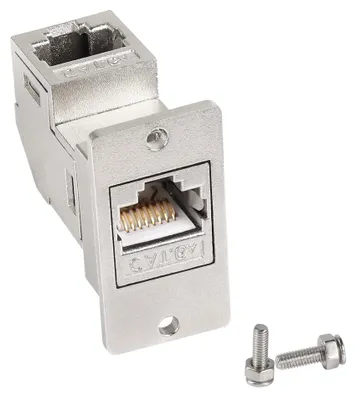 RJ45 CAT6A Durchführungsbuchse, weiblich-weiblich, 90°, abgeschirmt
