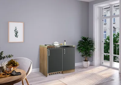 Produktbild von Küche Miniküche Singleküche Küchenzeile Pantry Eiche Grau Levin 100 cm Respekta