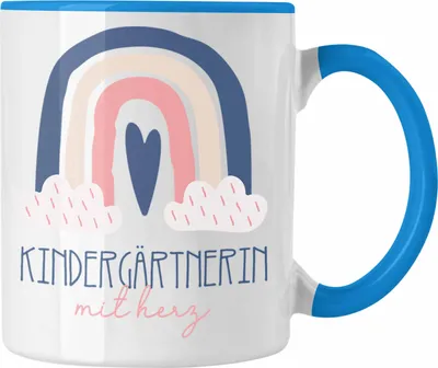 Produktbild von Trendation - Kindergärtnerin Tasse Geschenk Danke Kaffeetassse Geschenkidee für Erzieherin mit Herz Spruch (Blau)