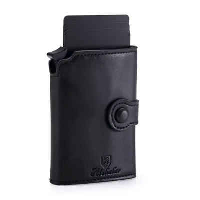 Produktbild von Kreditkartenetui für Herren & Damen – Slim Wallet schwarz mit Münzfach,Geschenkbox & Stift – RFID Schutz Smart Wallet Geldbörse  Perfekte Geschenkidee