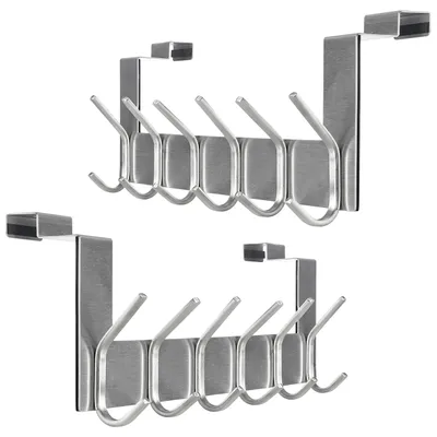 Produktbild von Omgoods – Set mit 2 Türhakenleisten, jeweils mit 6 Haken – Metall, Silberfarben – Kratzfest