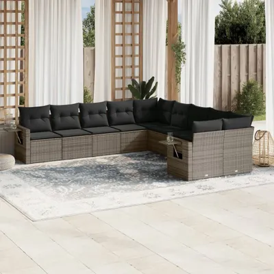 Produktbild von 10-tlg. Garten-Sofagarnitur mit Kissen Grau Poly Rattan 3220709