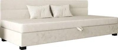 Produktbild von AURA SOFA Boxspringbett TORIN BIZ 80x195 Komplett-Set mit Bonell Matratze, Polsterbett mit Bettkästen - Hellbeige, MONOLITH 02