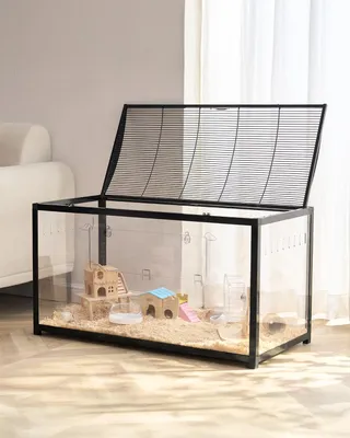 Productafbeelding van VEVOR Hamsterkooi, 360° zicht, transparante kooi voor hamsters en kleine dieren, 96x47x55cm, muizenkooi, draagbare hamsterhuis voor muizen, cavia's
