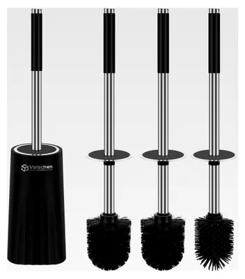 Produktbild von WC Bürsten und Halter, Klobürste Schwarz, Edelstahl 304 Griff, inklusive 2 Bürstenköpfe und 1 Silikonbürstenkopf, Klobürstenhalter (18*10*8.5cm)