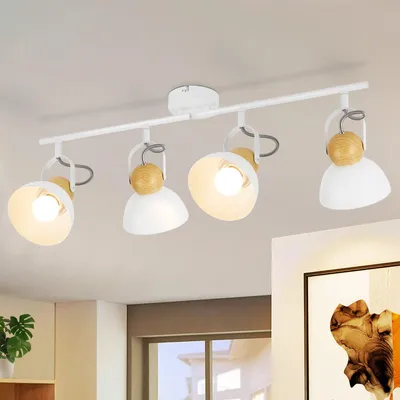 Productafbeelding van ZMH Plafondlamp Vintage Wit, 4-licht, retro plafondspot voor woonkamer, keukenlamp, schwenkbaar 350°, metalen industriële spotlamp voor keuken, hal, slaapkamer, eetkamer