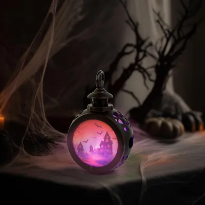 Productafbeelding van Halloween-lichtdecoratie - kasteel - hangend - LED - 8,5 x 13,5 cm, AI-gegenereerde afbeelding