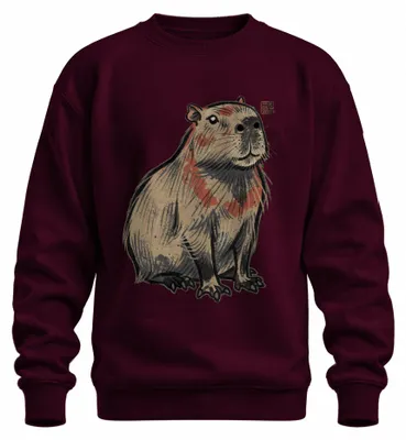 Produktbild von Capybara Wasserschwein Japanisch Ukiyo-e Japan Y2K Geschenk Sweatshirt Pullover, Burgundy, XL