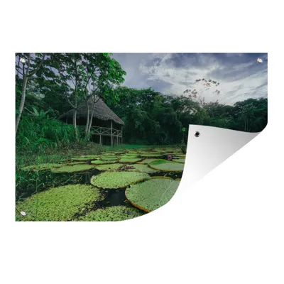 Obrázek produktu pro MuchoWow® Zahradní plakáty - Zahradní domek vedle leknínů v amazonském deštném pralese - 120x180 cm - Zahradní dekorace