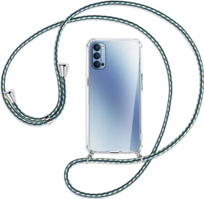 Produktbild von Handykette Backcover-Schutzhülle mit Band (Metall silberfarben) für Oppo Reno4 5G - grün/blau/weiß