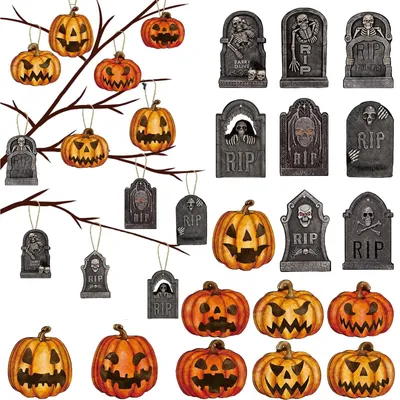 25 Halloween-Hängedekorationen, Kürbis & Grabstein, Papier, DIY