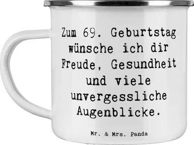 Produktbild von Mr. & Mrs. Panda Teetasse Spruch 69. Geburtstag Freude und Gesundheit - Weiß - Geschenk, Haferl, Pott, Teebecher, Menschen, Alter, Jubilar, Happy Birthday, Feier, Lachen