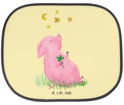 Produktbild von Mr. & Mrs. Panda Sonnenschutz Auto Schwein Glück - Gelb Pastell - Geschenk, Motivation, Lustige Sprüche, Glücksbringer, Ziele, Hitzeschutz, pkw, Träume, Sonnenblende
