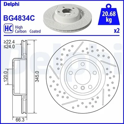 Zdjęcie produktu dla 2x Tarcza hamulcowa DELPHI BG4834C do BMW 1 Hatchback (F20) 3 Touring (F31) 66 3mm