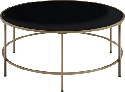 Zdjęcie produktu dla BELIANI Stolik kawowy czarny hartowane szkło złota rama okrągły 88 cm styl glam