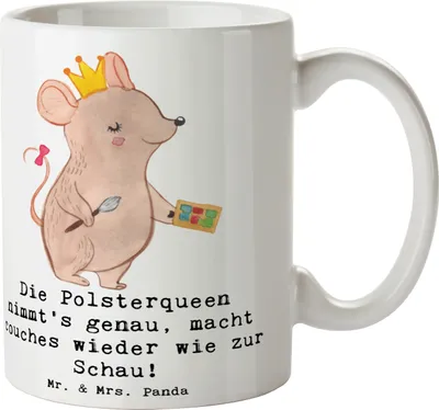 Produktbild von Mr. & Mrs. Panda Becher Polsterei Präzision - Weiß - Geschenk, haferl, Berufsliebe, Couch, Tasse, Handwerk, Polsterin, Pott, Kaffeetasse, Kaffeepott, Teetasse, Berufe