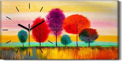 Produktbild von Wandbild Leinwand Bilder mit Uhr 60x30 Malerei Abstrakte Bäume Bunte Kunst - schwarze Hände