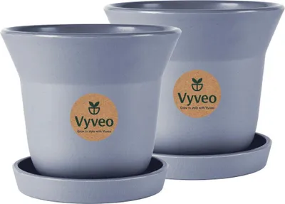 Produktbild von Vyveo - Blumentopf Aalta mit Untersetzer - 2er-Set - Dunkelgrau - 13x11