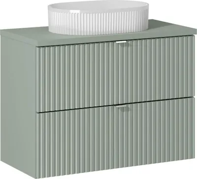 Produktbild von Badezimmerschrank Mit Arbeitsplatte Und Sockelwaschbecken 80 Cm - Line Reed Green Mit Gefräster Frontplatte