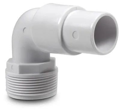 Produktbild von 90° Winkeldruckschlauchtülle weiß AG 11/2 Zoll x 38/32 mm
