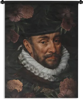 Produktbild von MuchoWow® Wandteppich Wandbehang Wilhelm von Oranien - Adriaen Thomasz - Blumen 120x160 cm Tapisserie Dekoration Wandtuch - Wohnzimmer - Moderne