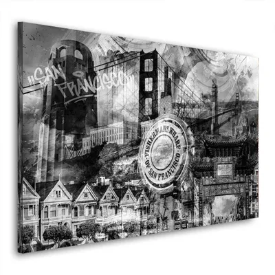 Produktbild von San Francisco Skyline Graffiti Wandbild Leinwandbild Kunstdruck XL Wanddeko: 150x100x4cm