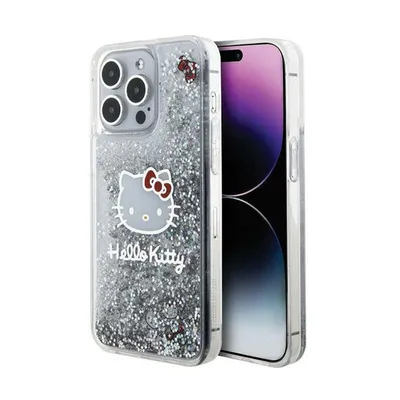 Zdjęcie produktu dla Etui Hello Kitty Liquid Glitter Charms Kitty Head Na Iphone 15 Pro Max - Srebrne