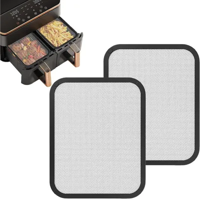Productafbeelding van Vetspatbescherming Airfryer - Spatdeksel Airfryer - Airfryer Schoonhouden - Fijnmazig Ontwerp - 2 stuks - Zwart