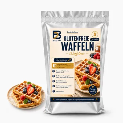 Produktbild von Bazko 1 kg Backmischung für glutenfreie Waffeln | Waffelteig, KI-generiertes Bild