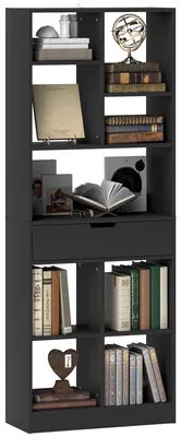 Image de Bibliothššque meuble de rangement avec tiroir et šŠtagššres ouvertes, 60 x 26 x 158 cm, noir