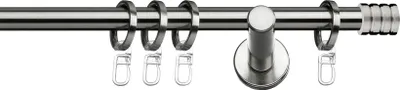 Produktbild von SN Deco Gardinenstange Lille, 19 mm, 1-läufig, Stahl, Komplett-Set mit Ringen, Auflageträger, 160 cm, edelstahl optik